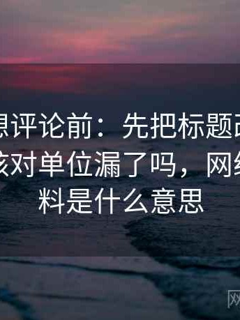 黑料网想评论前：先把标题改成问题句，再核对单位漏了吗，网络用语黑料是什么意思