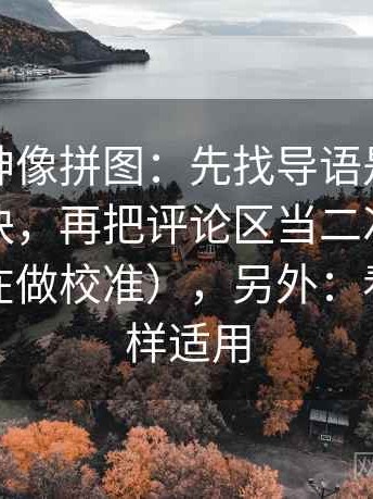 推特大神像拼图：先找导语是不是先定调这块，再把评论区当二次文本复盘（像在做校准），另外：看图也一样适用